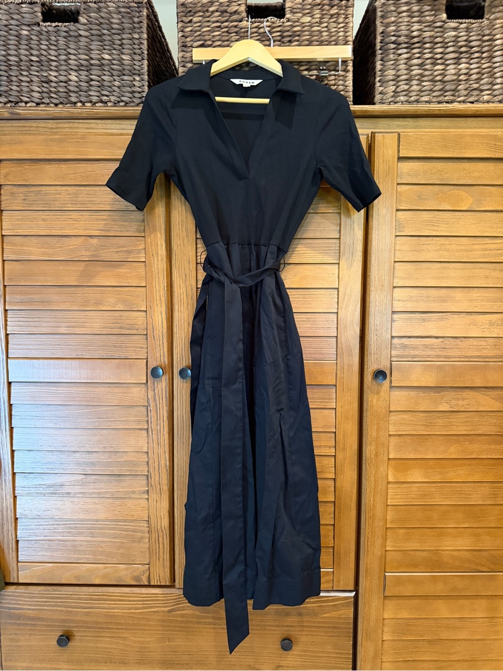 Black Boden Collared Shirt Dress with Waist Tie US 2